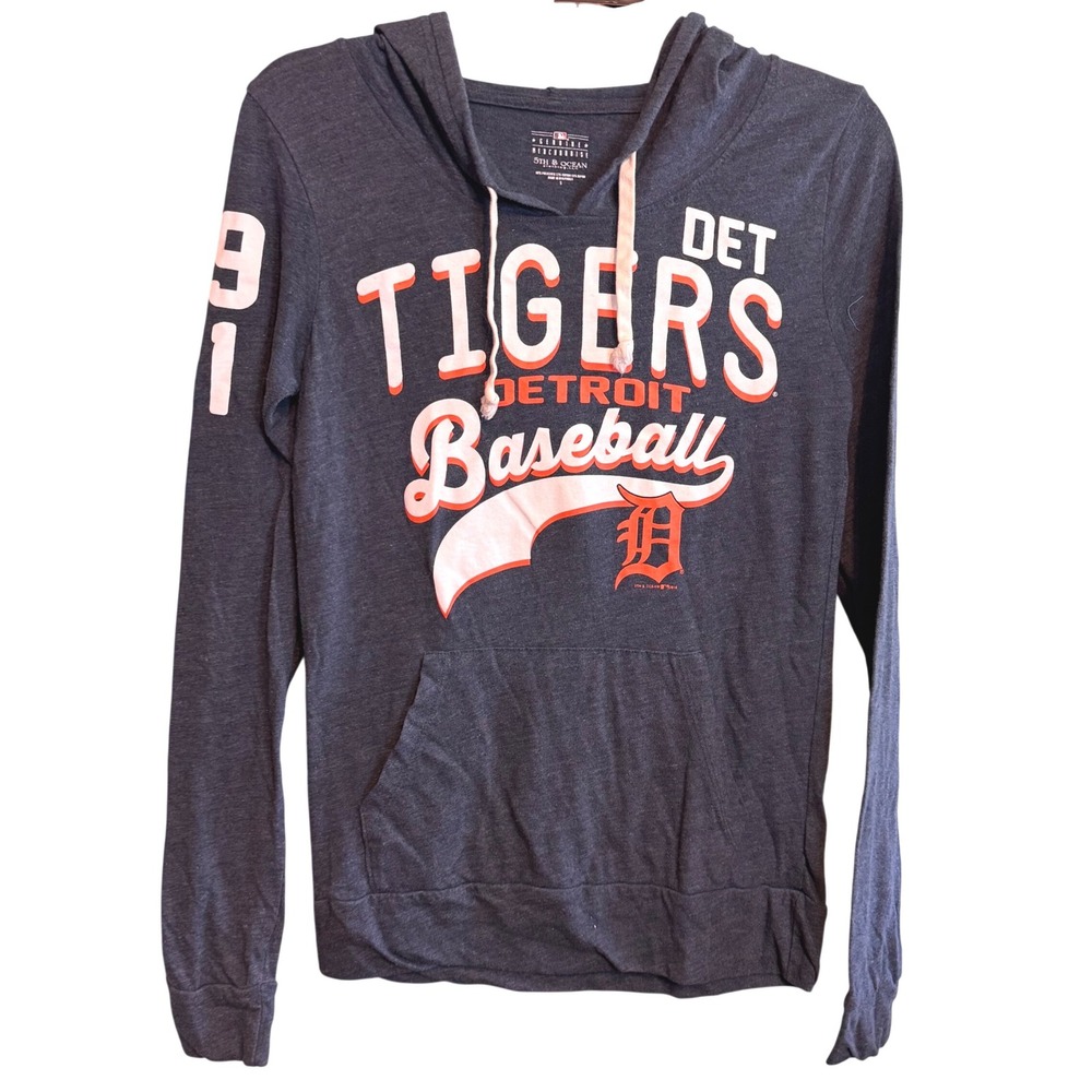 5th & Ocean Detroit Tigers MLB Baseball Hoodie Navy Blue Womens Small 91 10